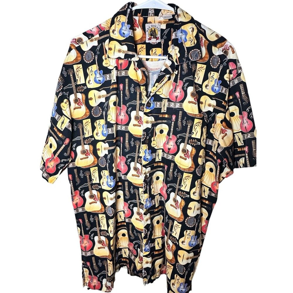 Max Boxxer USA Rock and Roll Music Guitar Camp Shirt Mens Sz Large Short Sleeve